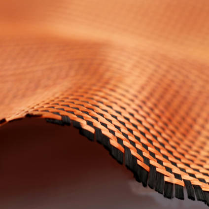 210g Carbon Fiber/Orange Kevlar Hybrid Fabric Closeup