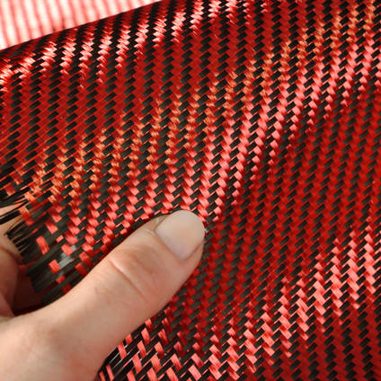 Red Carbon Fiber Cloth 2x2 Twill In Hand Closeup