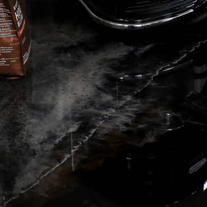 GlassCast Cosmic Black Granite Resin Countertop Coffee Machine Square