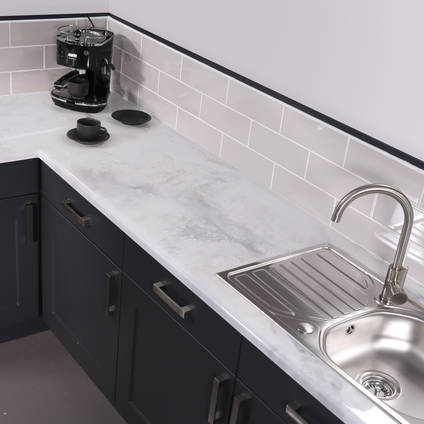 White Marble Effect Epoxy Resin Countertop Wide