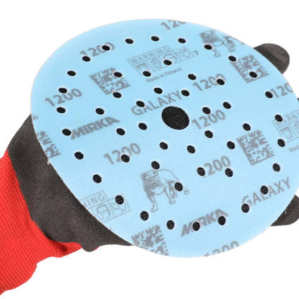 Mirka Galaxy Disc Attached to the S20 Velcro Pad for Hand Sanding