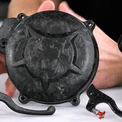 Selection of Parts Made Using the Forged Carbon Fiber Development Kit (in Plain and Clear Coated Finish)