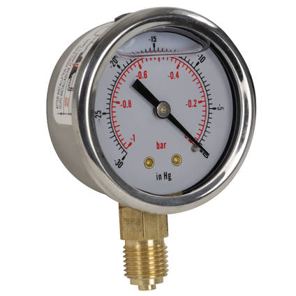 Glycerine-Filled Vacuum Gauge 1/4" BSP Bottom Entry