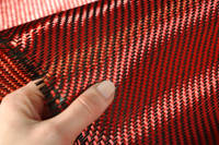 Red Carbon Fiber Cloth 2x2 Twill In Hand Closeup Thumbnail